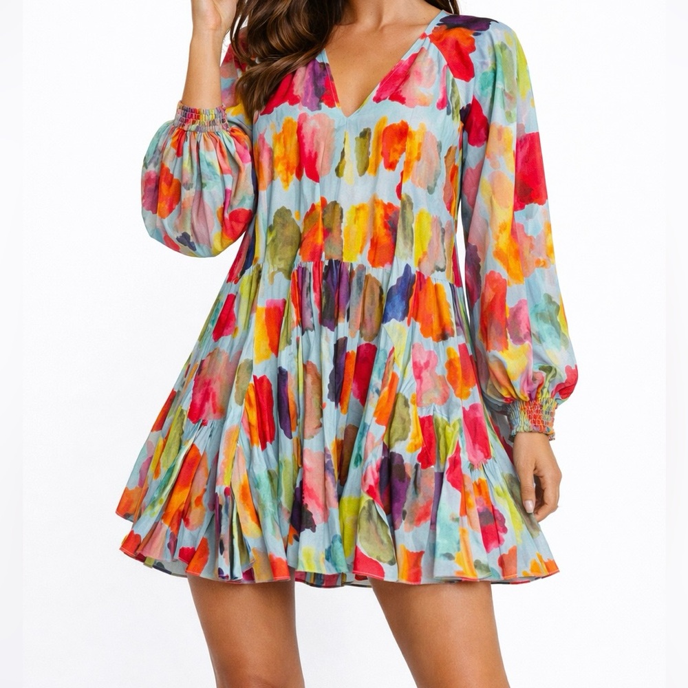 RHODE Olivia Dress S Brush Strokes Blue Mini Anthropologie
